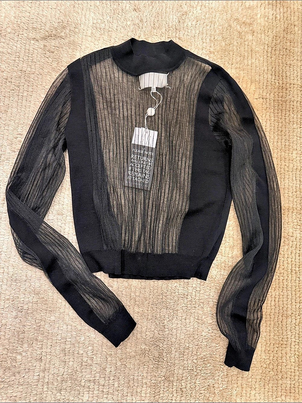 Alexander Wang Sheer Long Sleeve Top in Black Size Medium NWT - Picture 2 of 3